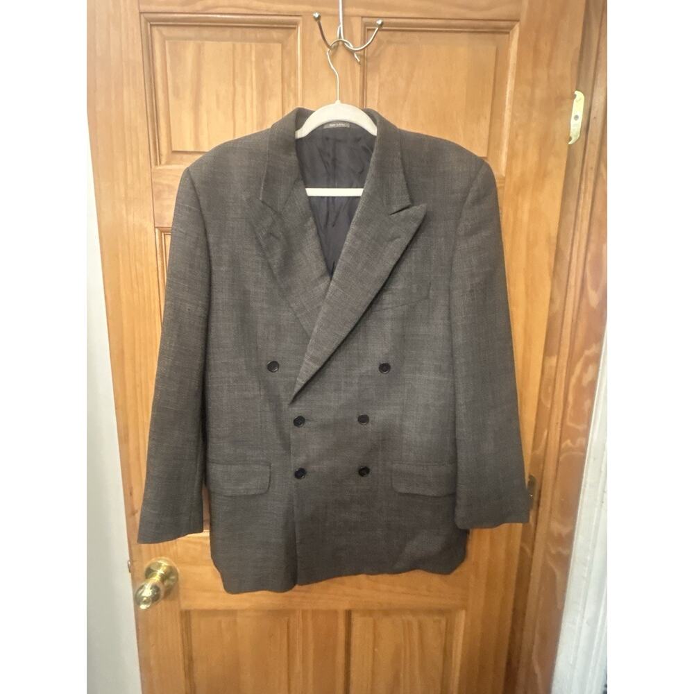 VTG Calvin Klein Double Breasted Blazer Mens 40R Black Wool 2 Button Speckled